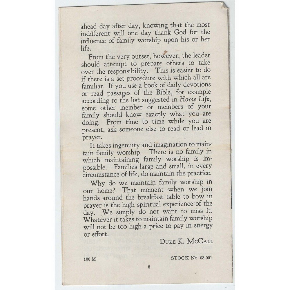 1950 How To Maintain Family Worship Southern Baptist Pamphlet Duke K McCall - Picture 3 of 3